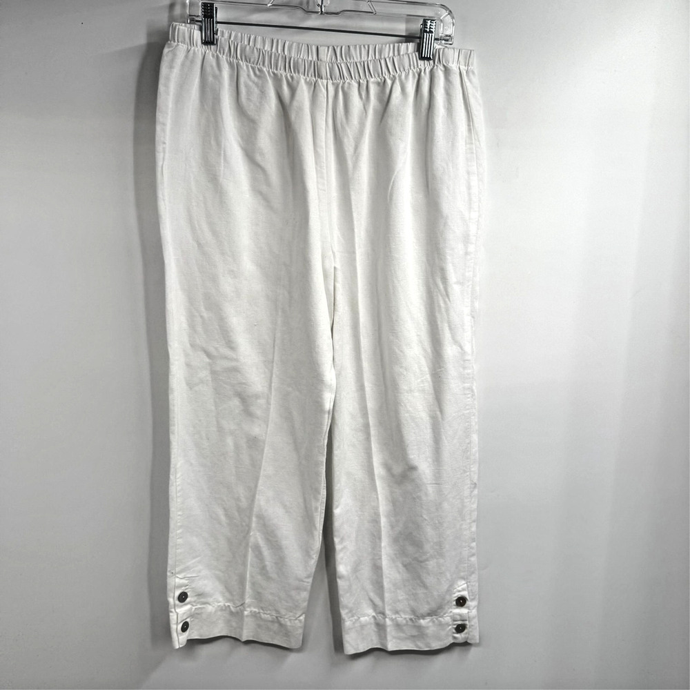 Hot Cotton Linen Cotton Pants Womens L White Cropped Pull On Coastal Minimalist - Picture 1 of 7